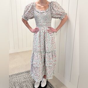 LoveShackFancy x Target Estelle Smocked Midi Dress Mint Floral XS